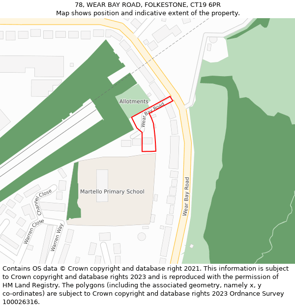 78, WEAR BAY ROAD, FOLKESTONE, CT19 6PR: Location map and indicative extent of plot
