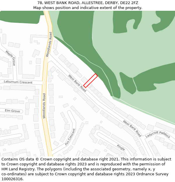 78, WEST BANK ROAD, ALLESTREE, DERBY, DE22 2FZ: Location map and indicative extent of plot