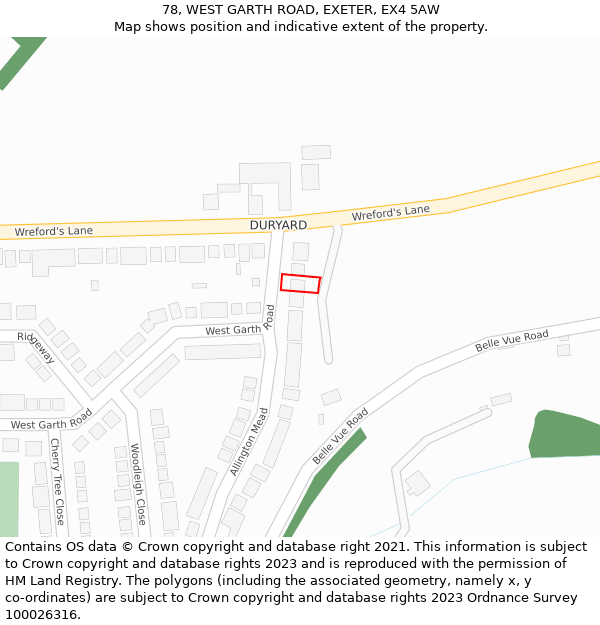 78, WEST GARTH ROAD, EXETER, EX4 5AW: Location map and indicative extent of plot