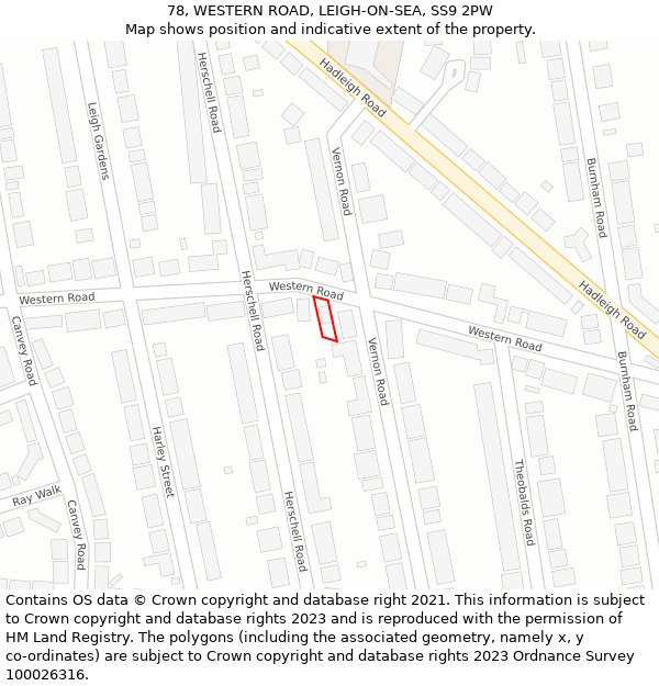 78, WESTERN ROAD, LEIGH-ON-SEA, SS9 2PW: Location map and indicative extent of plot