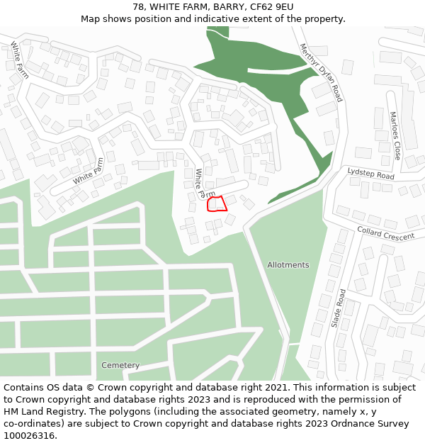 78, WHITE FARM, BARRY, CF62 9EU: Location map and indicative extent of plot