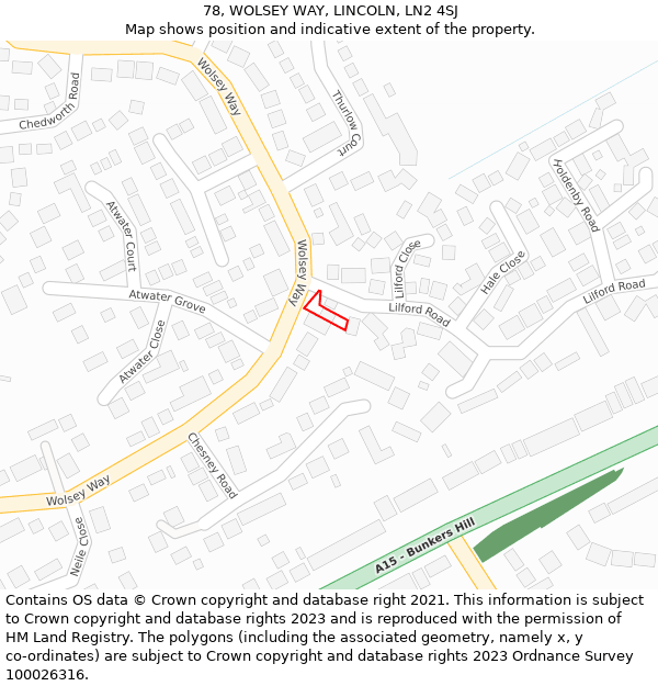 78, WOLSEY WAY, LINCOLN, LN2 4SJ: Location map and indicative extent of plot