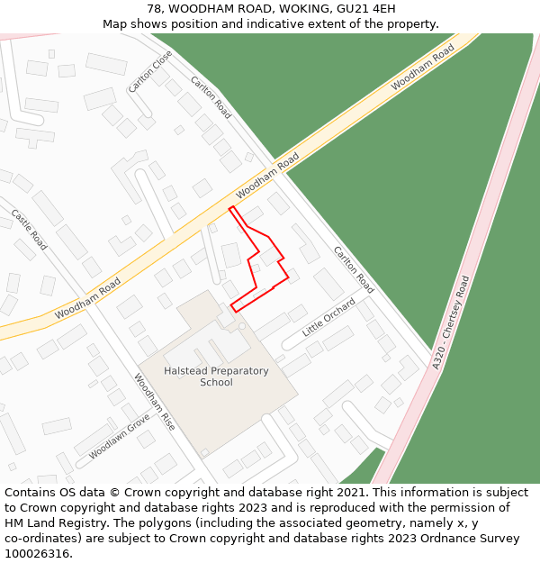 78, WOODHAM ROAD, WOKING, GU21 4EH: Location map and indicative extent of plot