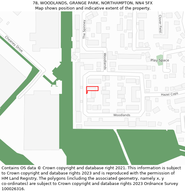 78, WOODLANDS, GRANGE PARK, NORTHAMPTON, NN4 5FX: Location map and indicative extent of plot