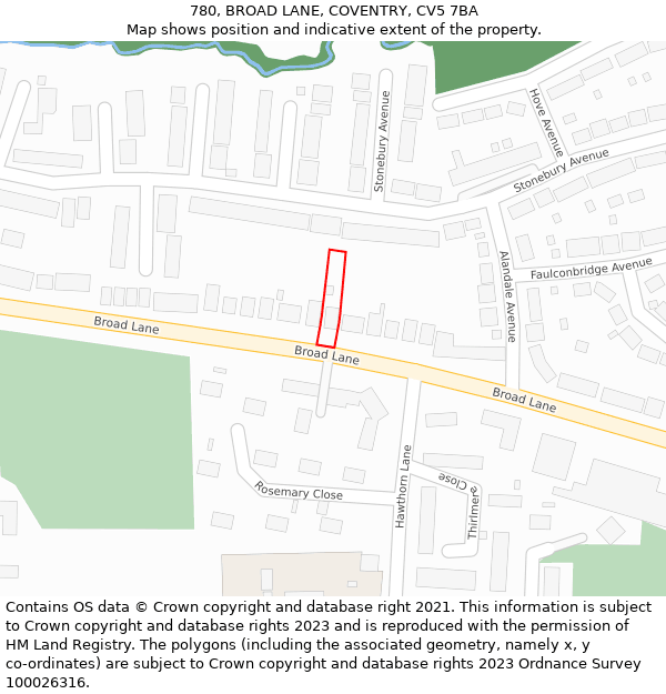 780, BROAD LANE, COVENTRY, CV5 7BA: Location map and indicative extent of plot