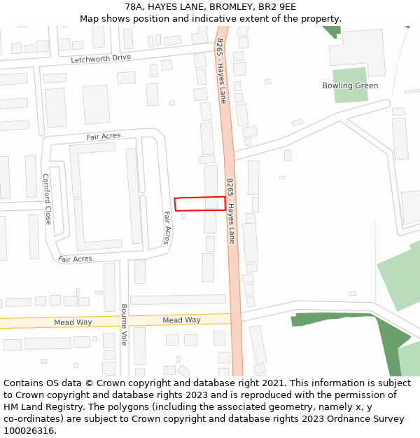 78A, HAYES LANE, BROMLEY, BR2 9EE: Location map and indicative extent of plot
