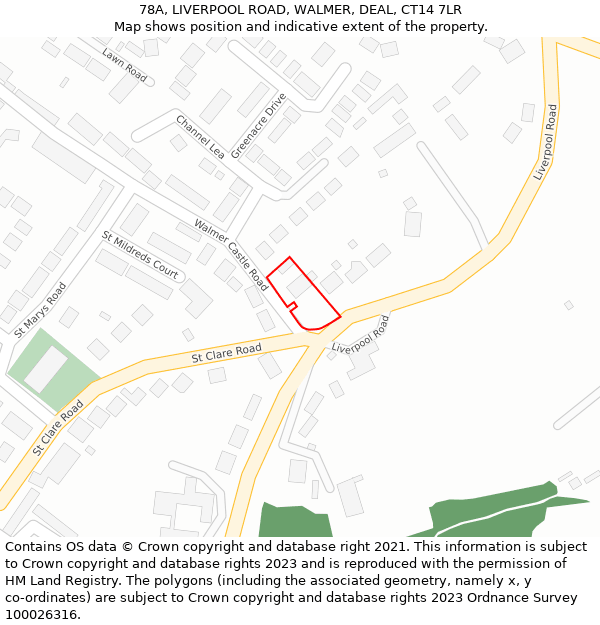 78A, LIVERPOOL ROAD, WALMER, DEAL, CT14 7LR: Location map and indicative extent of plot
