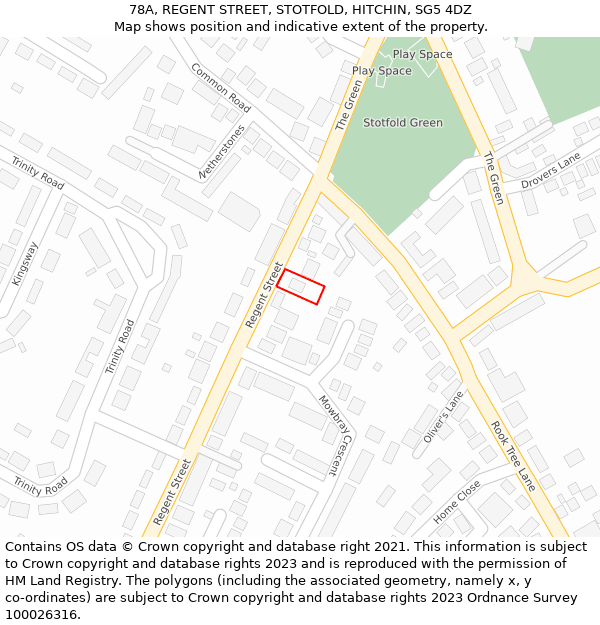 78A, REGENT STREET, STOTFOLD, HITCHIN, SG5 4DZ: Location map and indicative extent of plot