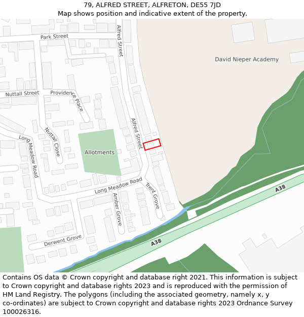 79, ALFRED STREET, ALFRETON, DE55 7JD: Location map and indicative extent of plot