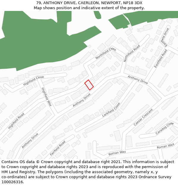 79, ANTHONY DRIVE, CAERLEON, NEWPORT, NP18 3DX: Location map and indicative extent of plot