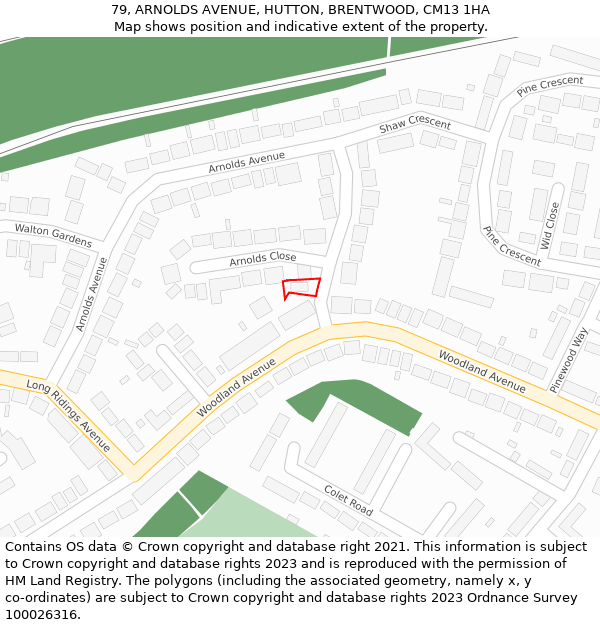 79, ARNOLDS AVENUE, HUTTON, BRENTWOOD, CM13 1HA: Location map and indicative extent of plot