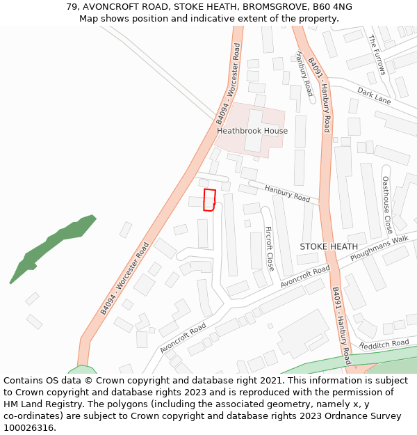 79, AVONCROFT ROAD, STOKE HEATH, BROMSGROVE, B60 4NG: Location map and indicative extent of plot