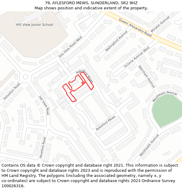 79, AYLESFORD MEWS, SUNDERLAND, SR2 9HZ: Location map and indicative extent of plot