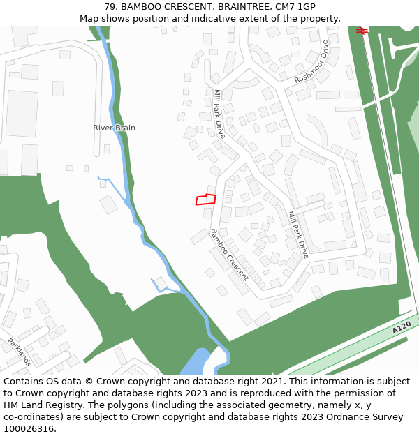 79, BAMBOO CRESCENT, BRAINTREE, CM7 1GP: Location map and indicative extent of plot