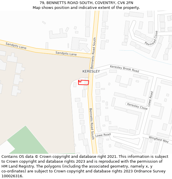 79, BENNETTS ROAD SOUTH, COVENTRY, CV6 2FN: Location map and indicative extent of plot