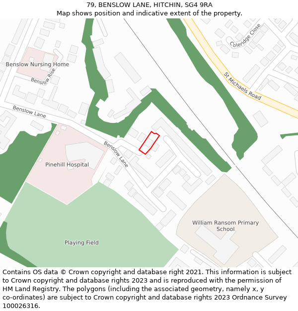 79, BENSLOW LANE, HITCHIN, SG4 9RA: Location map and indicative extent of plot