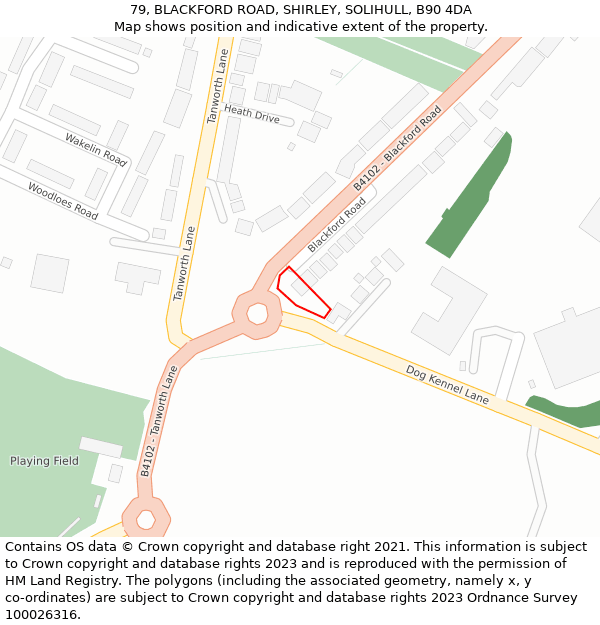 79, BLACKFORD ROAD, SHIRLEY, SOLIHULL, B90 4DA: Location map and indicative extent of plot