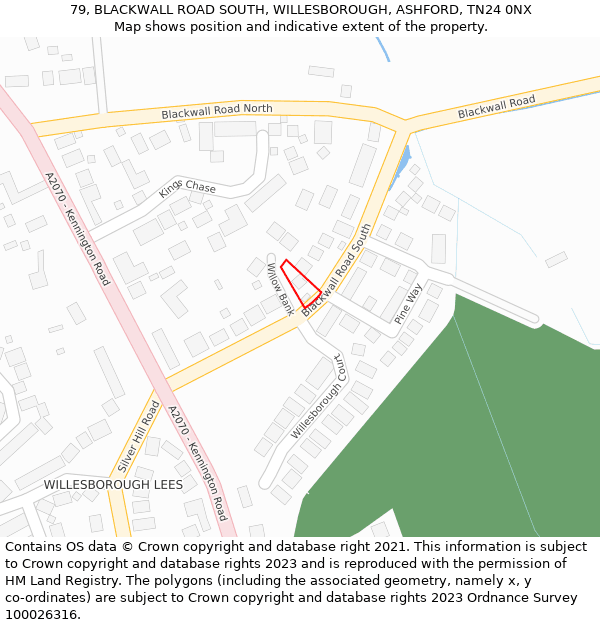 79, BLACKWALL ROAD SOUTH, WILLESBOROUGH, ASHFORD, TN24 0NX: Location map and indicative extent of plot