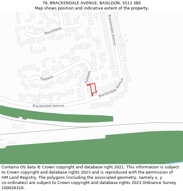 79, BRACKENDALE AVENUE, BASILDON, SS13 3BE: Location map and indicative extent of plot