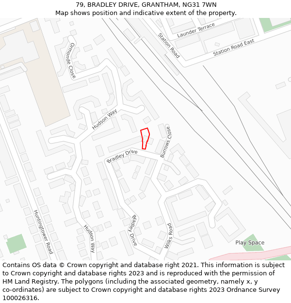 79, BRADLEY DRIVE, GRANTHAM, NG31 7WN: Location map and indicative extent of plot