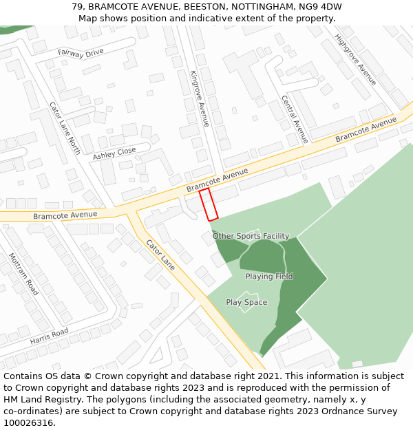 79, BRAMCOTE AVENUE, BEESTON, NOTTINGHAM, NG9 4DW: Location map and indicative extent of plot