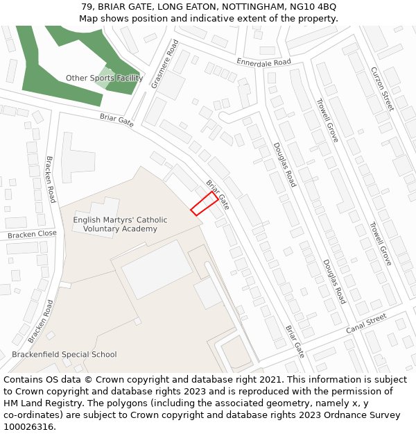 79, BRIAR GATE, LONG EATON, NOTTINGHAM, NG10 4BQ: Location map and indicative extent of plot