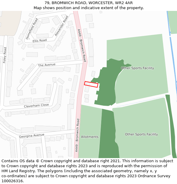 79, BROMWICH ROAD, WORCESTER, WR2 4AR: Location map and indicative extent of plot
