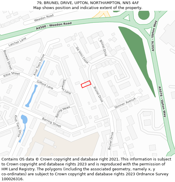 79, BRUNEL DRIVE, UPTON, NORTHAMPTON, NN5 4AF: Location map and indicative extent of plot