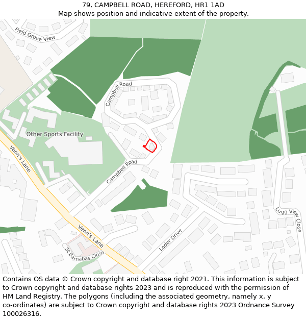 79, CAMPBELL ROAD, HEREFORD, HR1 1AD: Location map and indicative extent of plot