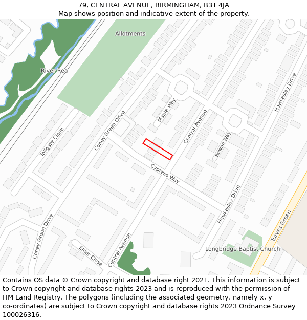 79, CENTRAL AVENUE, BIRMINGHAM, B31 4JA: Location map and indicative extent of plot