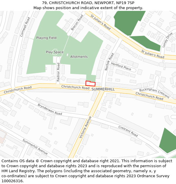 79, CHRISTCHURCH ROAD, NEWPORT, NP19 7SP: Location map and indicative extent of plot