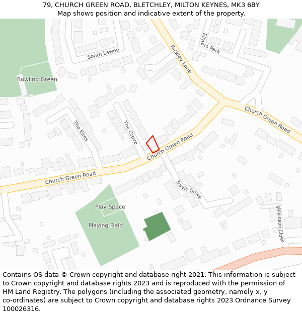 79, CHURCH GREEN ROAD, BLETCHLEY, MILTON KEYNES, MK3 6BY: Location map and indicative extent of plot