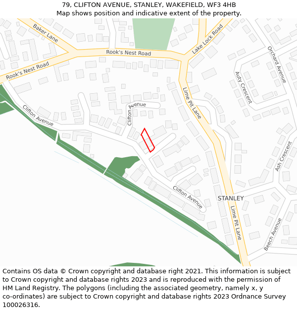 79, CLIFTON AVENUE, STANLEY, WAKEFIELD, WF3 4HB: Location map and indicative extent of plot