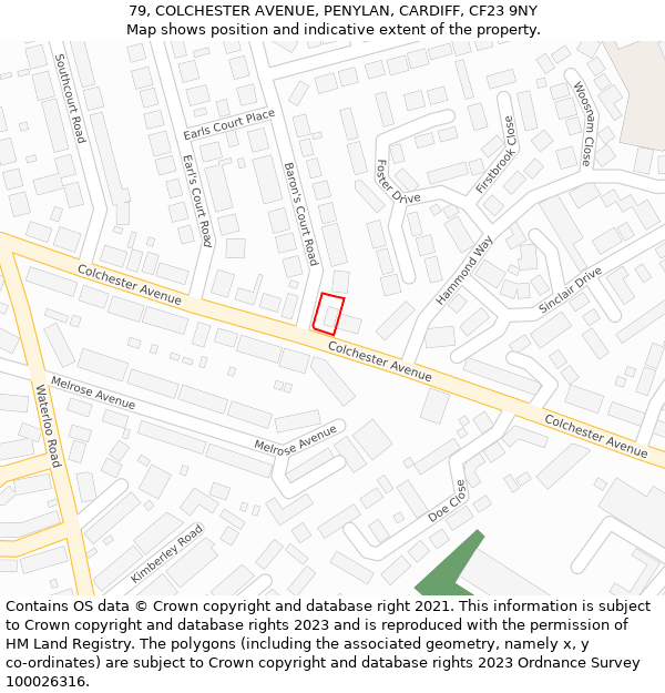79, COLCHESTER AVENUE, PENYLAN, CARDIFF, CF23 9NY: Location map and indicative extent of plot
