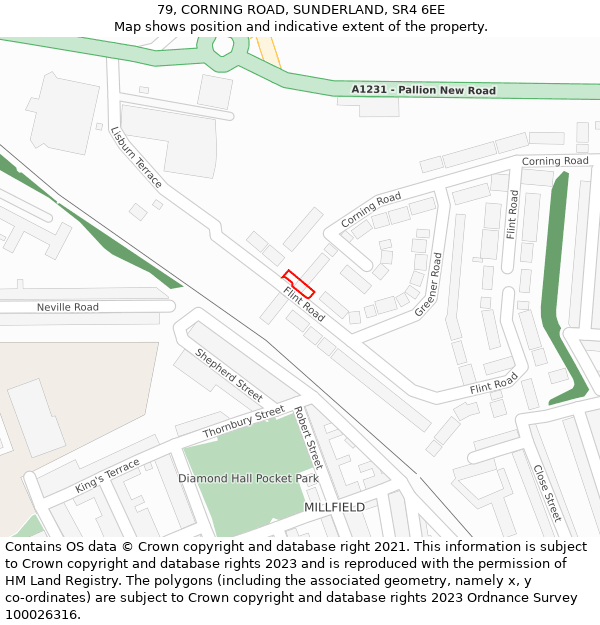 79, CORNING ROAD, SUNDERLAND, SR4 6EE: Location map and indicative extent of plot