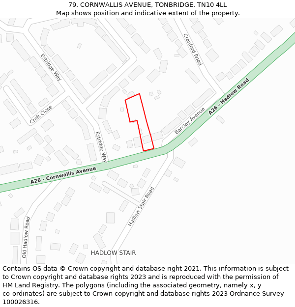 79, CORNWALLIS AVENUE, TONBRIDGE, TN10 4LL: Location map and indicative extent of plot