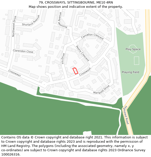 79, CROSSWAYS, SITTINGBOURNE, ME10 4RN: Location map and indicative extent of plot