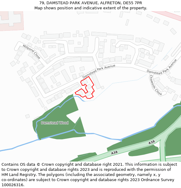 79, DAMSTEAD PARK AVENUE, ALFRETON, DE55 7PR: Location map and indicative extent of plot