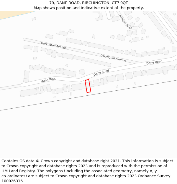 79, DANE ROAD, BIRCHINGTON, CT7 9QT: Location map and indicative extent of plot