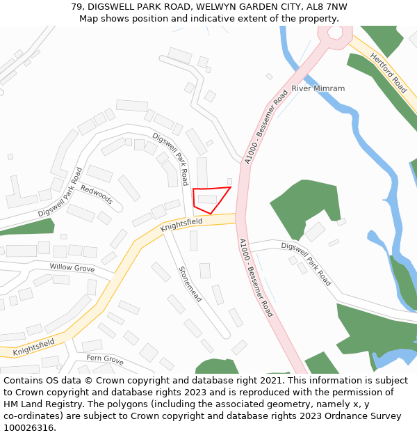 79, DIGSWELL PARK ROAD, WELWYN GARDEN CITY, AL8 7NW: Location map and indicative extent of plot