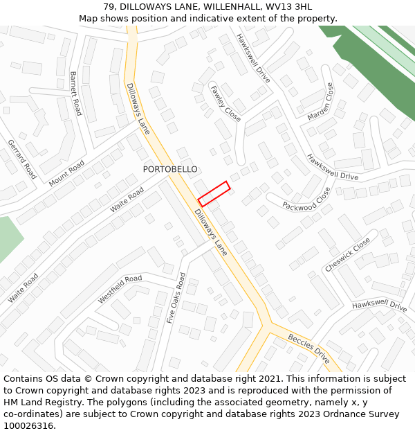 79, DILLOWAYS LANE, WILLENHALL, WV13 3HL: Location map and indicative extent of plot