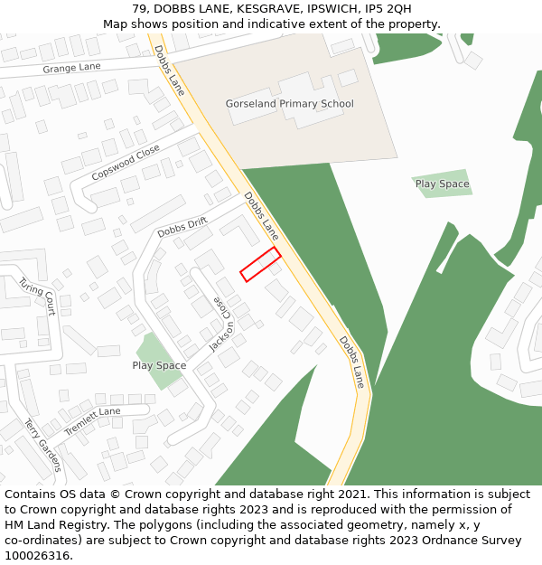 79, DOBBS LANE, KESGRAVE, IPSWICH, IP5 2QH: Location map and indicative extent of plot