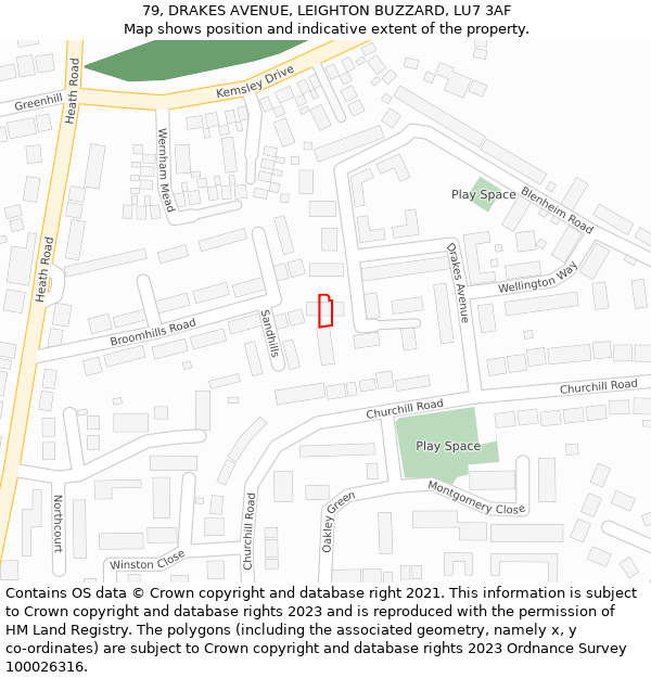 79, DRAKES AVENUE, LEIGHTON BUZZARD, LU7 3AF: Location map and indicative extent of plot