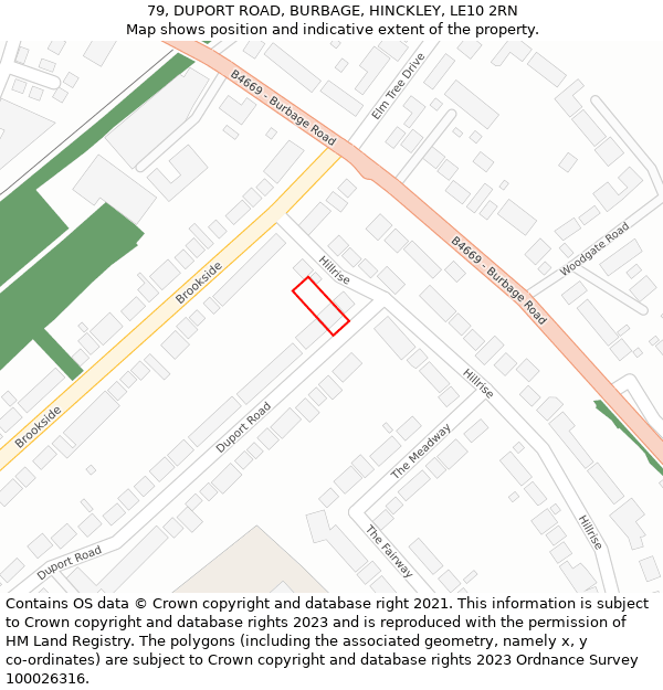 79, DUPORT ROAD, BURBAGE, HINCKLEY, LE10 2RN: Location map and indicative extent of plot