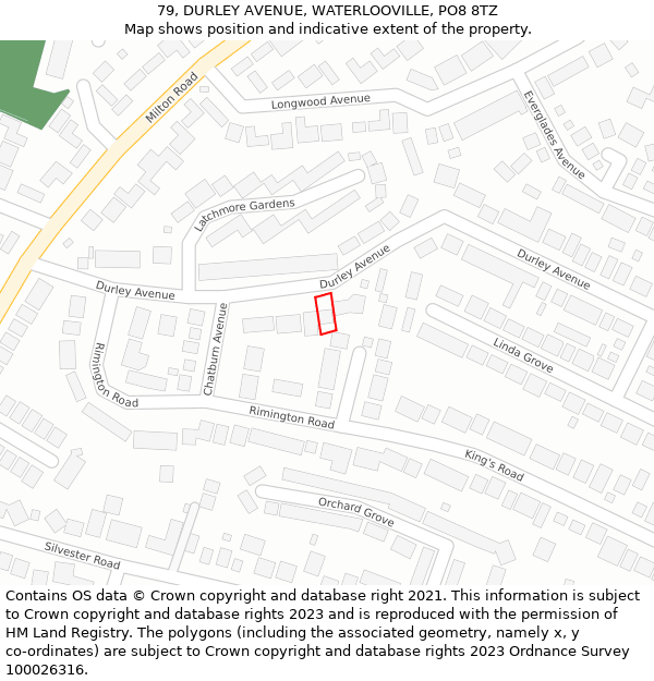 79, DURLEY AVENUE, WATERLOOVILLE, PO8 8TZ: Location map and indicative extent of plot