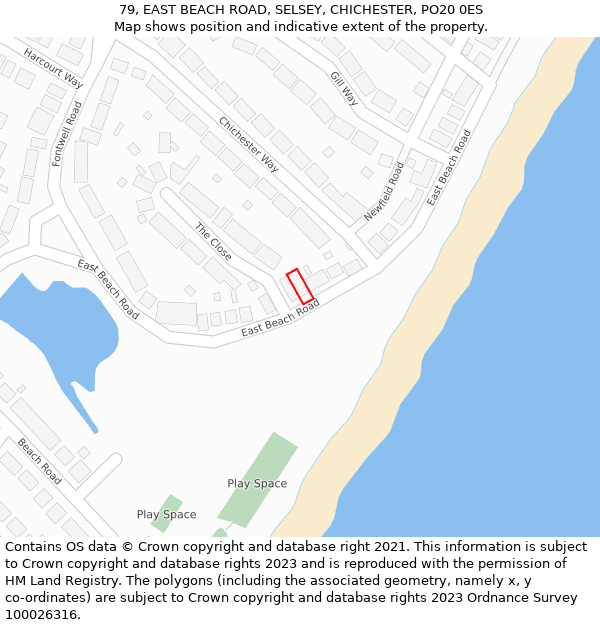 79, EAST BEACH ROAD, SELSEY, CHICHESTER, PO20 0ES: Location map and indicative extent of plot