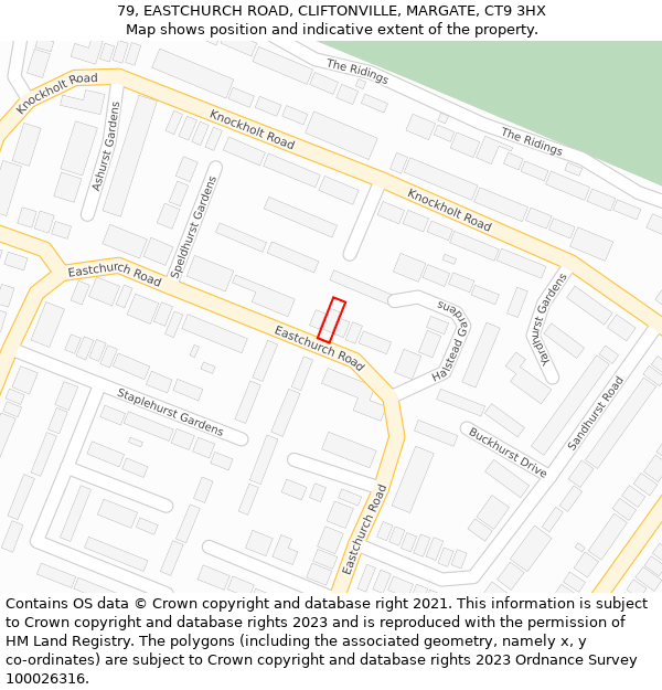 79, EASTCHURCH ROAD, CLIFTONVILLE, MARGATE, CT9 3HX: Location map and indicative extent of plot