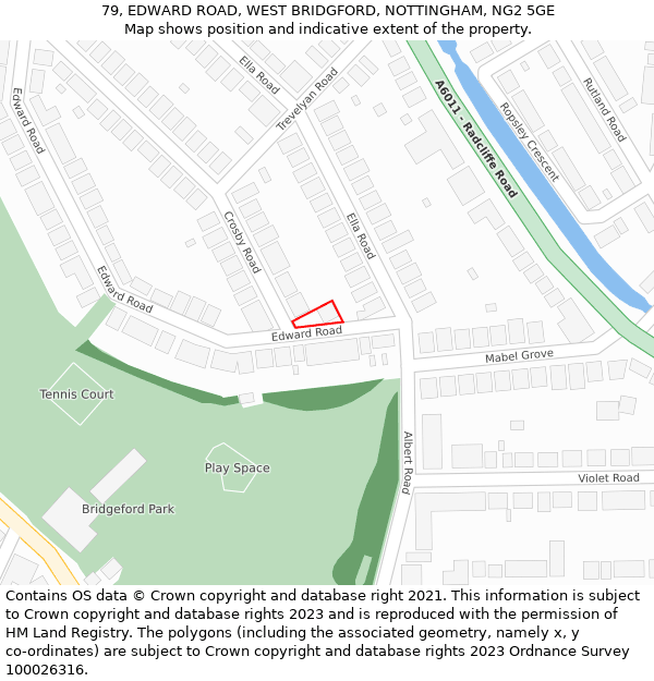 79, EDWARD ROAD, WEST BRIDGFORD, NOTTINGHAM, NG2 5GE: Location map and indicative extent of plot