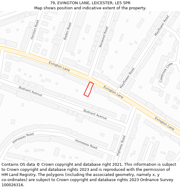 79, EVINGTON LANE, LEICESTER, LE5 5PR: Location map and indicative extent of plot