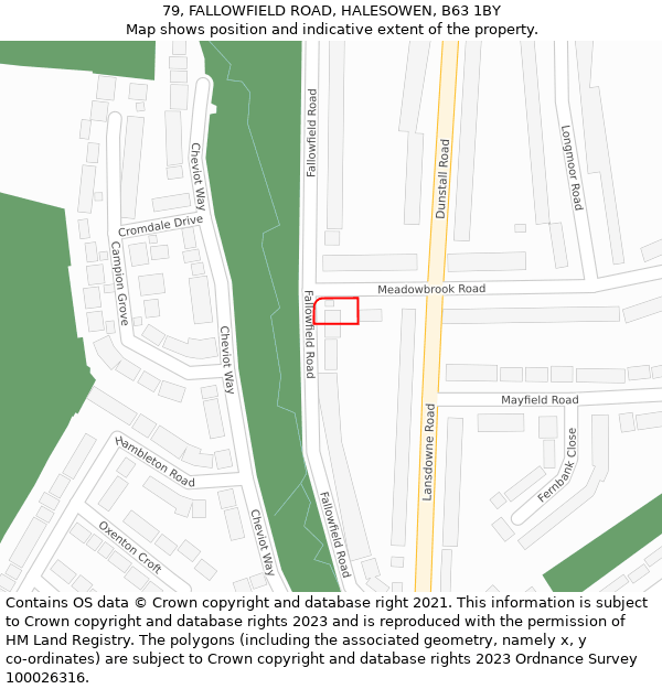 79, FALLOWFIELD ROAD, HALESOWEN, B63 1BY: Location map and indicative extent of plot